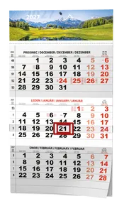 Wandkalender - Dreimonatskalender - A3 (mit internationalen Feiertagen) - schwarz - Natur